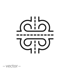 road junction icon, intersection roads thin line web symbol on white background - editable stroke vector illustration eps10