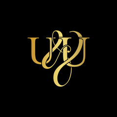 Initial letter U & U UU luxury art vector mark logo, gold color on black background.