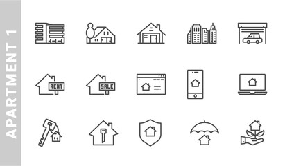 apartment and property business icon set. Outline Style. each made in 64x64 pixel