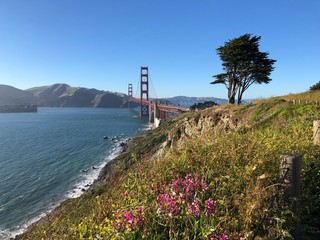 View of Golden Gate Bridge from Baker Beach in San Francisco, California