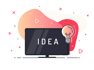 Idea concept with TV screen and light bulb. Trendy flat vector on fluid background. Vector Illustration.