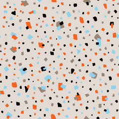 Terrazzo floor texture. Abstract background. Seamless mosaic flooring surface painting with stones, marble, quartz, granite. Suitable for office decoration, postcards, envelopes, invitations.