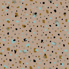 Terrazzo floor texture. Abstract background. Seamless mosaic flooring surface painting with stones, marble, quartz, granite. Suitable for office decoration, postcards, envelopes, invitations.