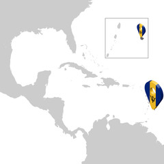 Location Map Barbados on map  Central America. 3d Barbados flag map marker location pin. High quality map Barbados. Vector illustration EPS10.