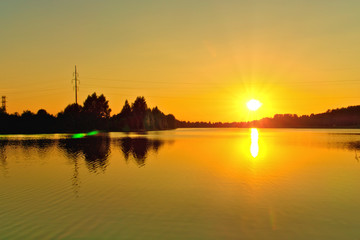Kostroma river in the summer at sunset. Kostroma, Russia.