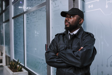 African-American security guard in building