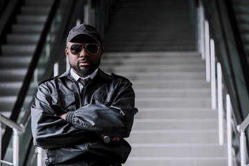 African-American security guard in building