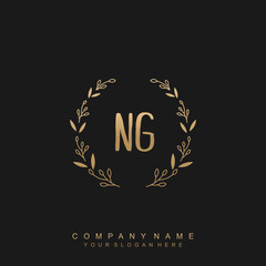 letter NG surrounded by beautiful and elegant flowers and leaves. Wedding monogram logo template.