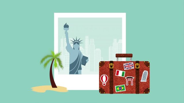 suitcase on the beach vacations scene animation
