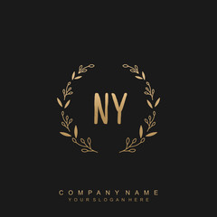 letter NY surrounded by beautiful and elegant flowers and leaves. Wedding monogram logo template.