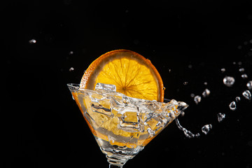 Orange, Glass, Ice And Water