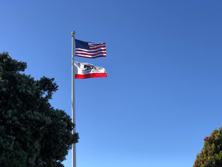 Flags of California and USA on North viewpoint in San Francisco