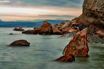 Colorful cliffs in sea, Strunjan Slovenia
