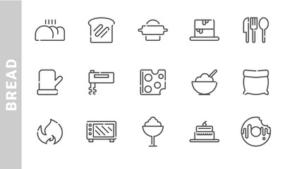 bread icon set. Outline Style. each made in 64x64 pixel