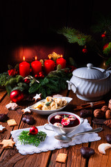 Obraz na płótnie Canvas traditional Polish Christmas Eve borscht with dumplings