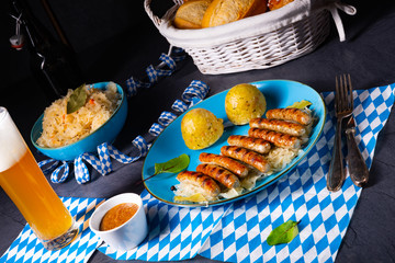 thuringian bratwurst with sauerkraut and dumplings