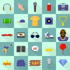 Hiphop icons set. Flat set of hiphop vector icons for web design