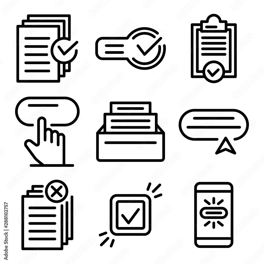 Poster request icons set. outline set of request vector icons for web design isolated on white background