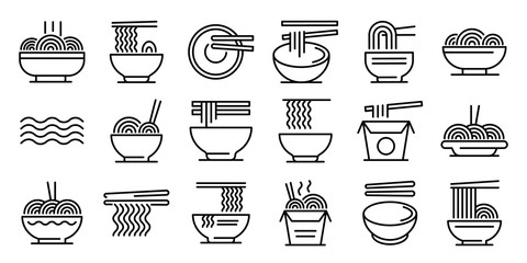 Ramen icons set. Outline set of ramen vector icons for web design isolated on white background