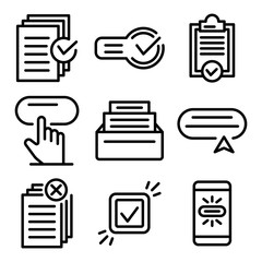 Request icons set. Outline set of request vector icons for web design isolated on white background