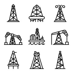 Derrick oil icons set. Outline set of derrick oil vector icons for web design isolated on white background