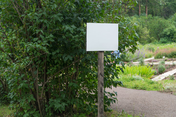 blank sign in the park on a background of trees