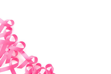 Set of satin pink ribbon symbols, border design, breast cancer awareness campaign