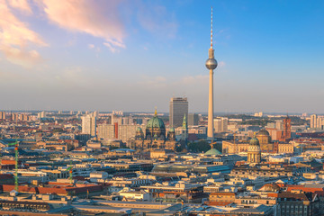 Berlin skyline with Berlin Cathedral (Berliner Dom)  at sunset