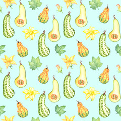 watercolor seamless pattern on autumn theme with pumpkins