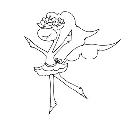 Coloring book for kids - unicorn dancing. Black and white cute cartoon unicorns. Vector illustration.