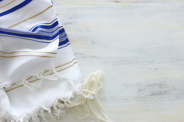 religion concept of White Prayer Shawl - Tallit, jewish religious symbol