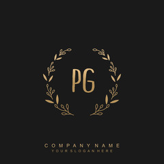 letter PG surrounded by beautiful and elegant flowers and leaves. Wedding monogram logo template.