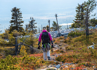 Woman hiking on mountain