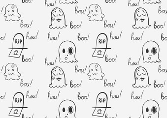 black and white seamless pattern with ghosts