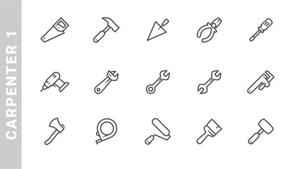 carpenter 1 icon set. Outline Style. each made in 64x64 pixel