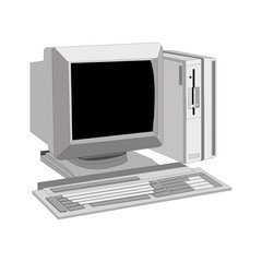 old computer unit with a monitor on a white background