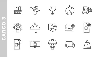 cargo 3 icon set. Outline Style. each made in 64x64 pixel