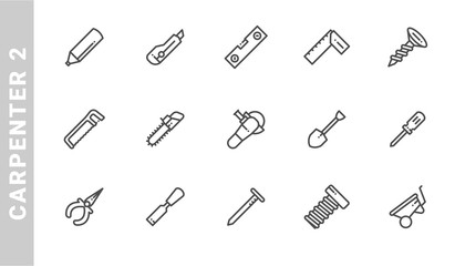 carpenter 2 icon set. Outline Style. each made in 64x64 pixel