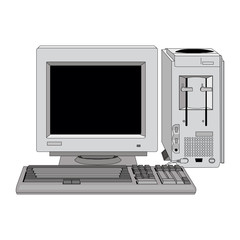 Fototapeta premium old computer unit with a monitor on a white background