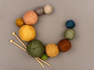 Knitting needles and yarn.