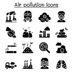 Air pollution icon set in thin line style