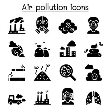 Air Pollution Icon Set In Thin Line Style