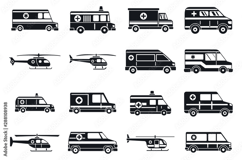 Poster city ambulance icons set. simple set of city ambulance vector icons for web design on white backgrou