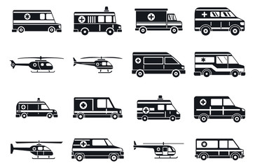 Fototapeta premium City ambulance icons set. Simple set of city ambulance vector icons for web design on white background