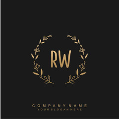letter RW surrounded by beautiful and elegant flowers and leaves. Wedding monogram logo template.