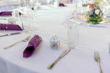 decoration on  wedding table purple napkin