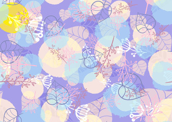 color seamless pattern with leaves and dots