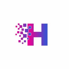 Initial H letter Digital Pixels Tech Logo Vector