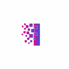 Initial I letter Digital Pixels Tech Logo Vector