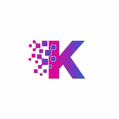 Initial K letter Digital Pixels Tech Logo Vector